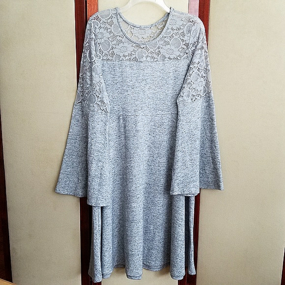 Torrid Grey Lace Bell Sleeve Dress 1X